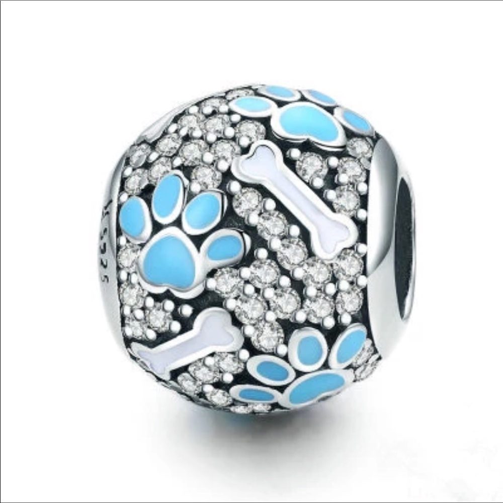 Sterling Silver Blue Paws Bead Charm New